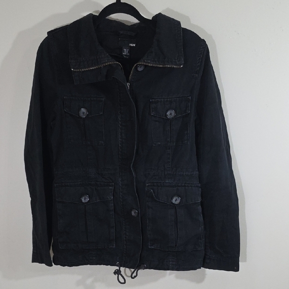 H&M Black Utility Jacket with Military-Inspired Design - Picture 1 of 6